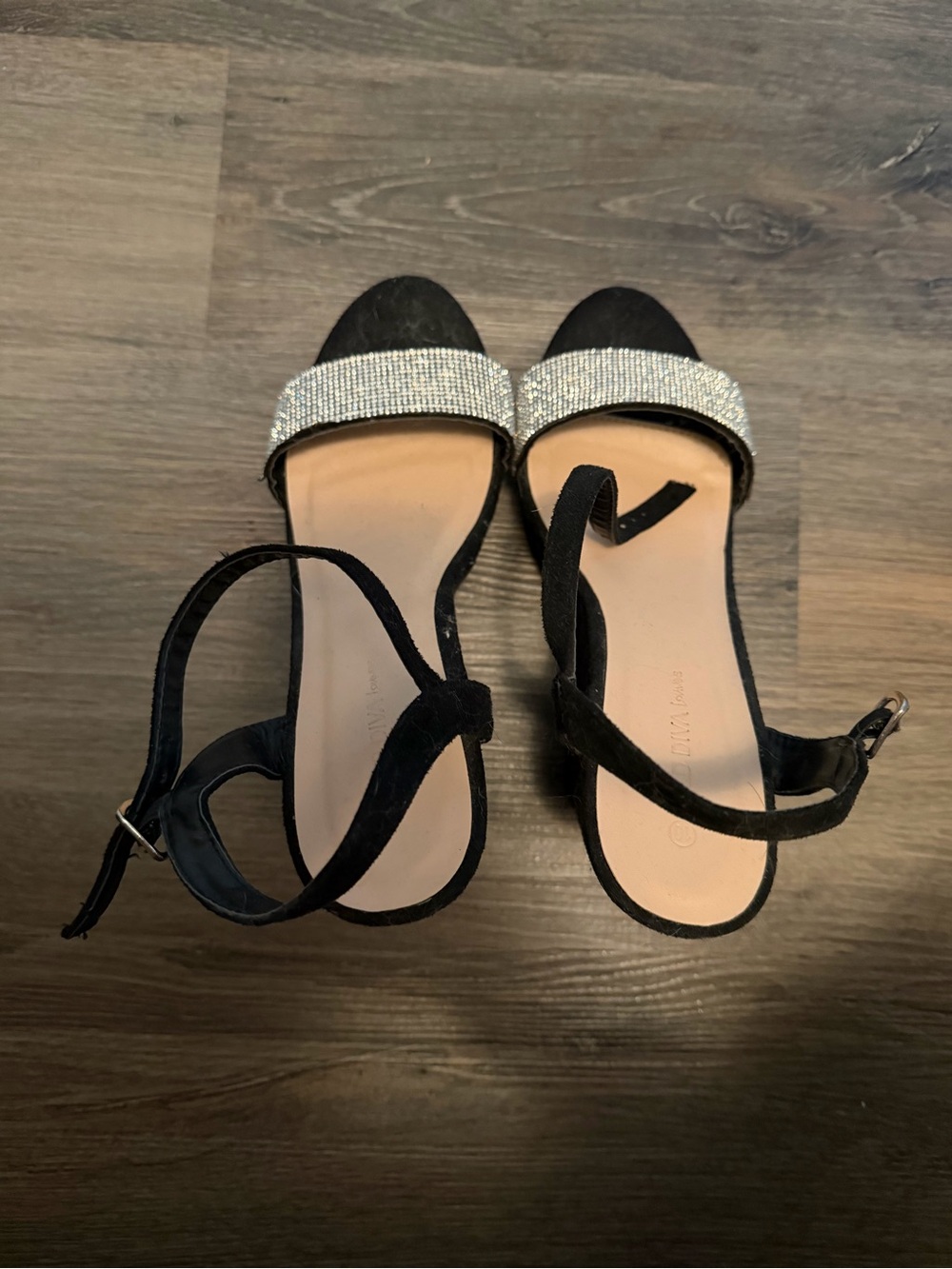 Women's Black Rhinestone Ankle Strap Sandals